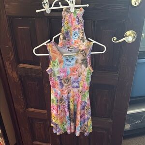 Girls Multicolor Cat Dress with Matching 12” Doll Dress
